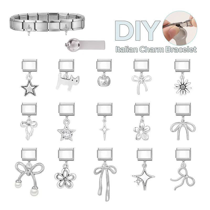 New Vintage Daisy Star Cat Sun Zircon Pendant Italian Charm Link Stainless Steel Fit 9mm Bracelet Women Men DIY Making Jewelry