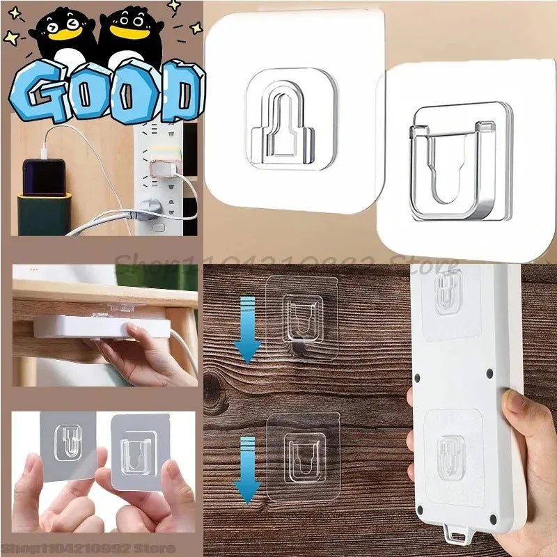 10PCS Cable Organizer Clips Double-Sided Adhesive Wall Hooks Hanger Strong Transparent Suction Cup Wall Holder for Kitchen
