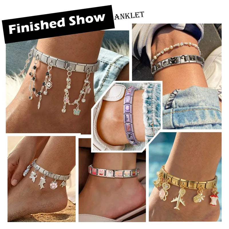 New Fashion Colorful Star Shell Bow Moon Cherry Italian Charm Links Fit 9MM Stainless Steel Bracelet Jewelry DIY Making Gift