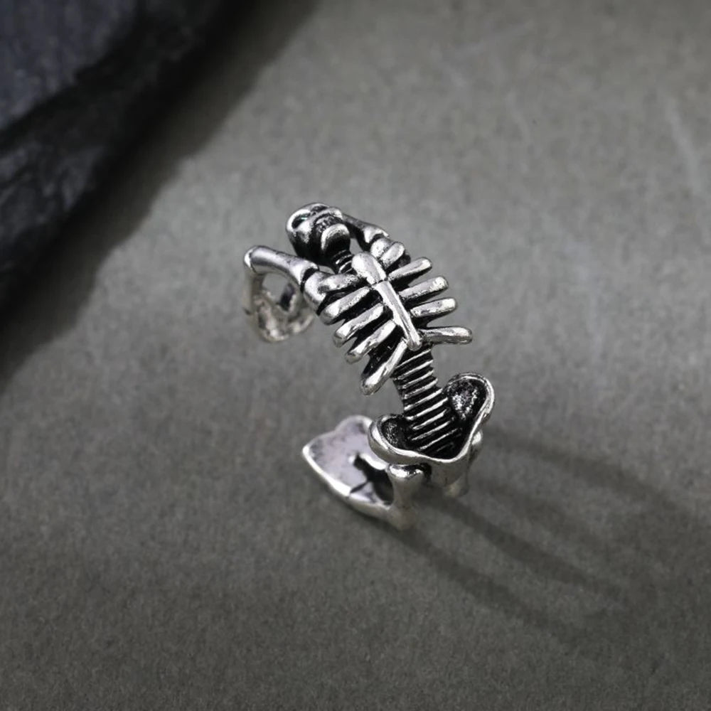 New Vintage Thai Silver Gothic Undead Skull Skeleton Cuff Finger Rings For Men Women Punk Fashion Jewelry Gift Party Y2K