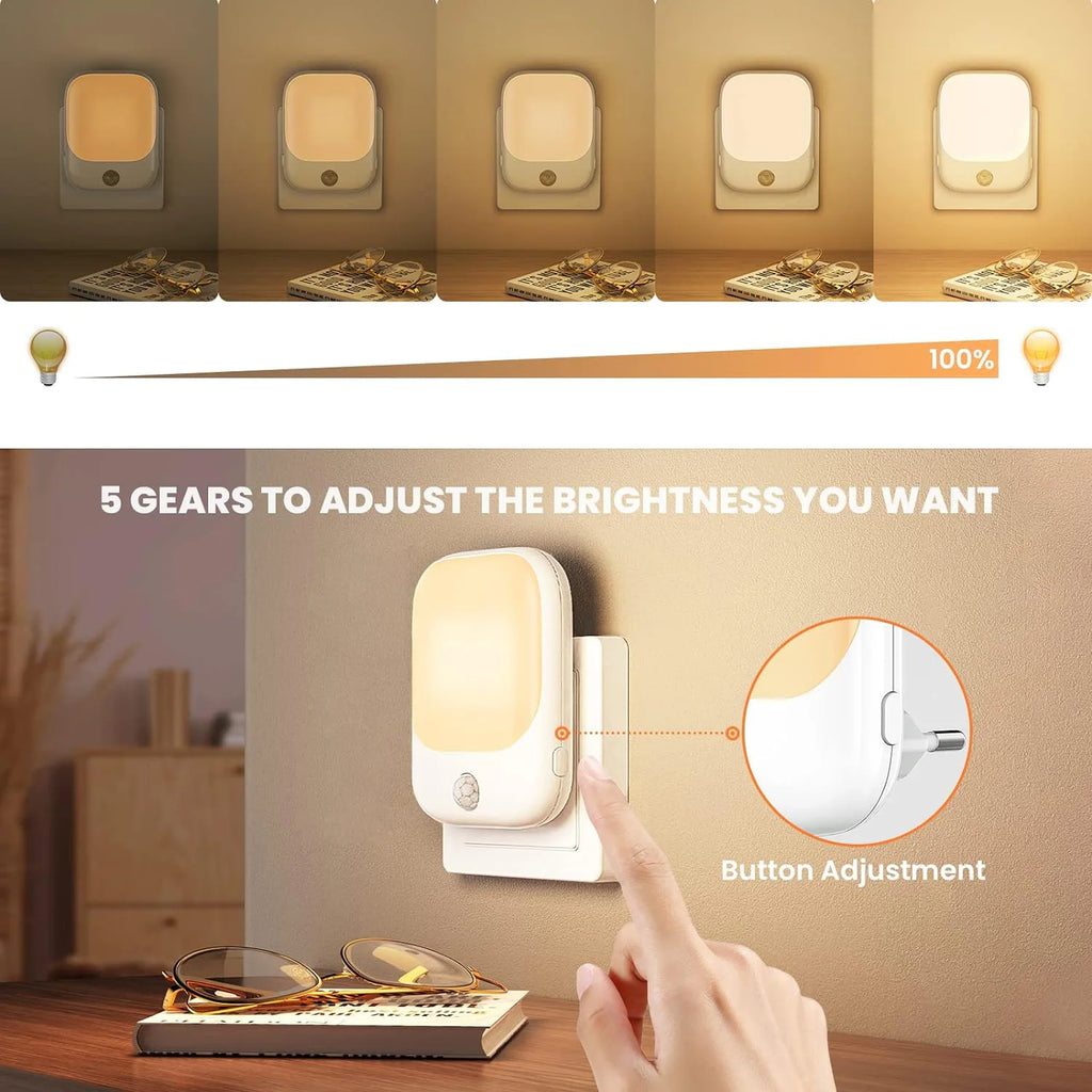 1pc/2pcs/4pcs/10pcs Smart LED Night Light with Sensor, Adjustable Brightness, Motion Sensor Night Light, Warm White