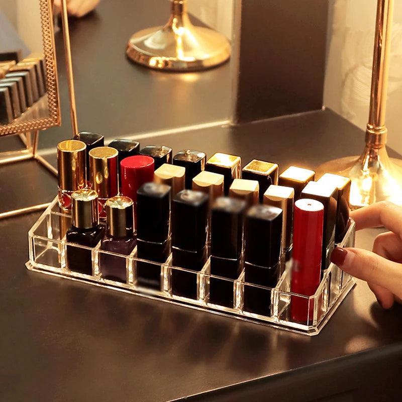 Clear 12 Grid Lipstick Stand Case Makeup Organizer Storage Box Lipstick Display Stand Holder Cosmetic Jewelry Organizer Box