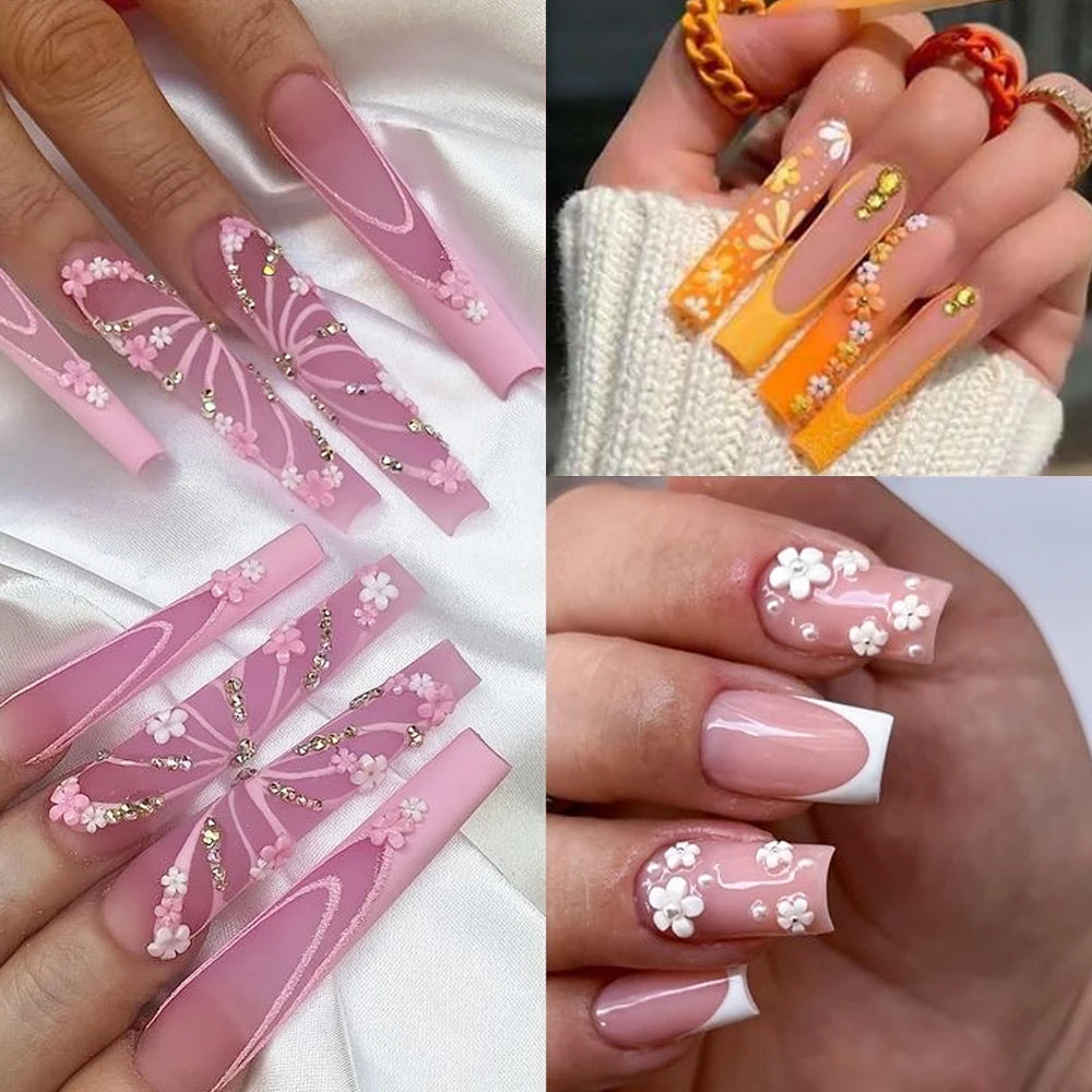 12Grids 3D Acrylic Flowers Nail Charms(with Steel Beads) Colorful Five-petal Flower Nail Art Decorations DIY Manicure Supplies &