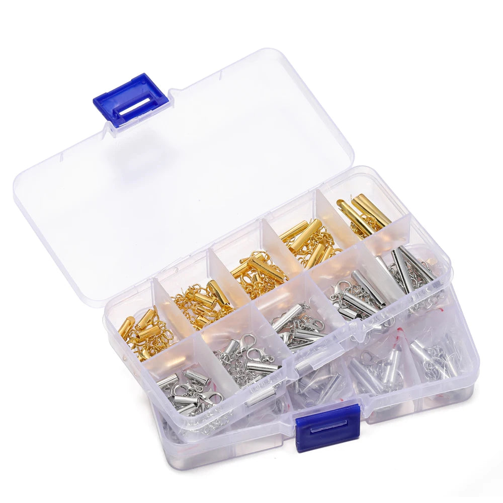 20Sets/Box 10-25mm Lobster Clasps Hooks Bracelet End Connector Slider Clasp Extending Chain Kits for DIY Jewelry Making Supplies
