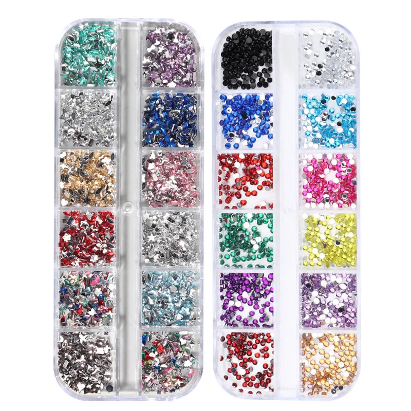 12 Grids 3D Mini Colorful Nail Rhinestones Elegant Rhombus Moon Star Heart Flower Multi Shape Flatback Gemstones Nail Art Decor