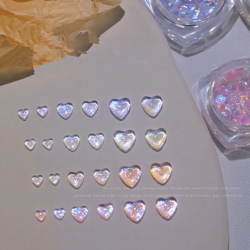 One Box 3D Kawaii Heart Nail Art Charms Resin Glitter Powder Nail Decorations Rhinestones Cartoon Love Jewelry Accessories DIY