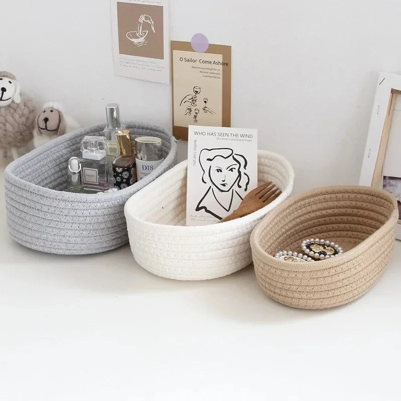 Nordic Cotton Rope Woven Storage Baskets Organize Boxes Desktop Sundries Organize Basket Sundries Key Cosmetics Storage