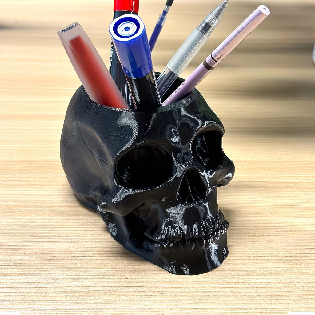 Skull Pen Holder Skull Makeup Brush Holder Skull Planter, Goth Decorations Home Office Indoor Desk Decorations