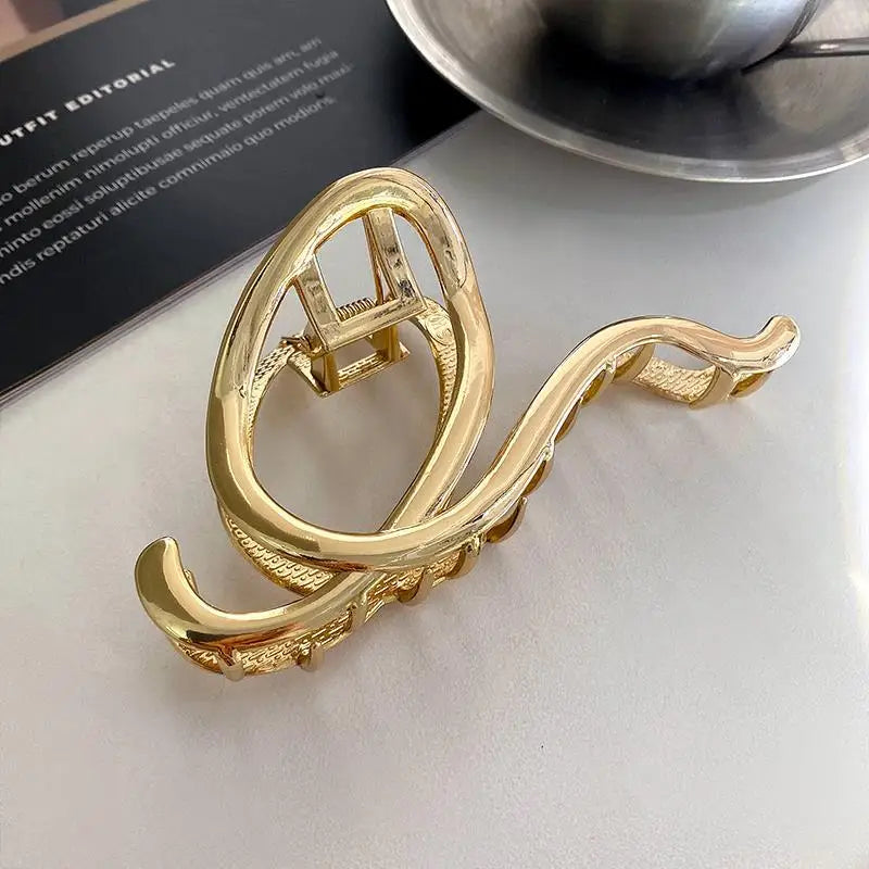 Korea Punk Metal Gold Silver Oval Hair Claw Clips For Women Trendy Large Geometric Crab Catches Clamp Girls Jewelry Accessories