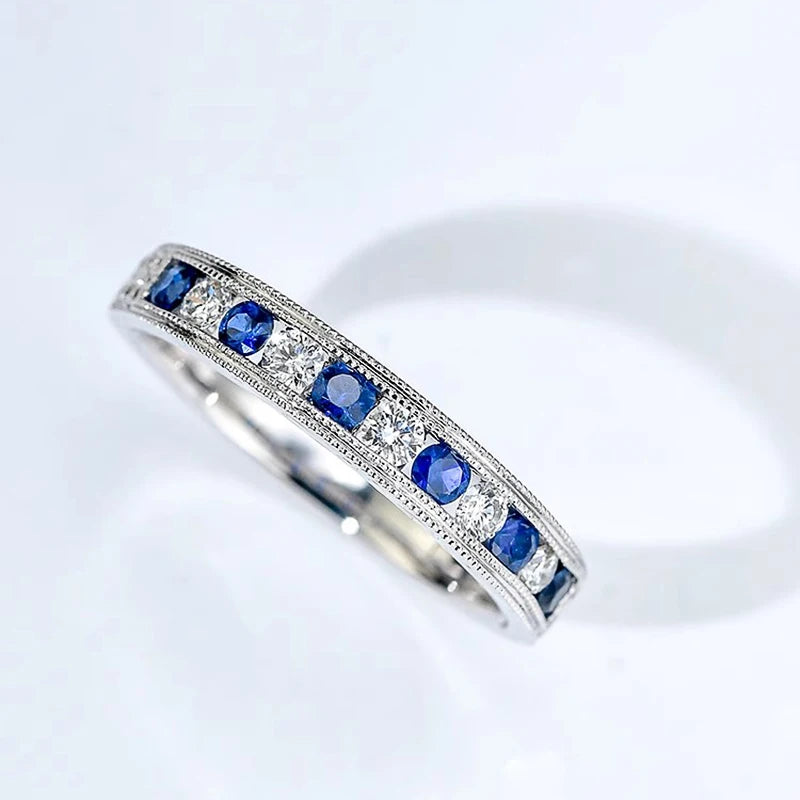 Huitan Luxury Blue/White Cubic Zircon Rings for Women Classic Wedding Engagement Band Accessories Silver Color Eternity Jewelry