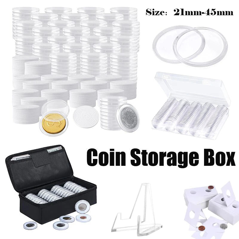 21-45mm Transparents Plastic Coinning Holder Box 10/100pcs Storage Case for Coinning Capsules, Collecting & Protection Containe