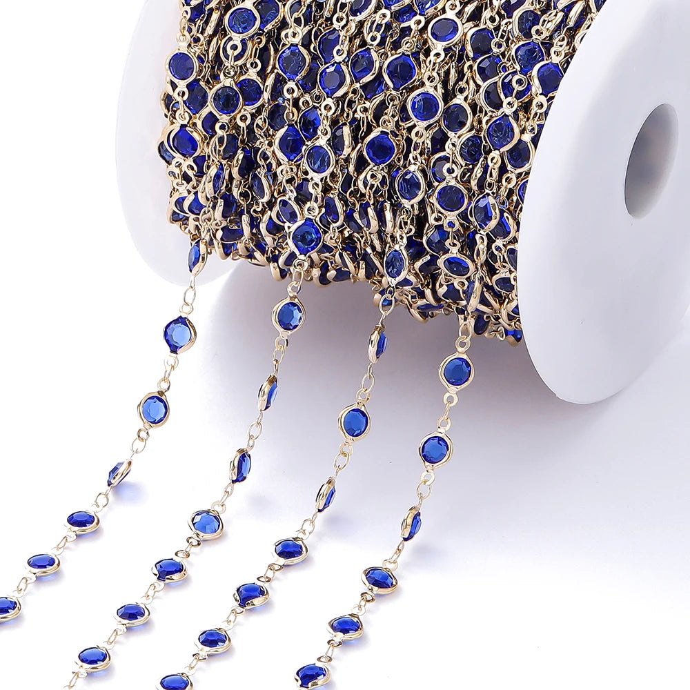 1Meter 6mm Colorful Crystal Beads Beaded Chain Glass Bead Necklace Chain Findings for DIY Bracelet Jewelry Making Supplies
