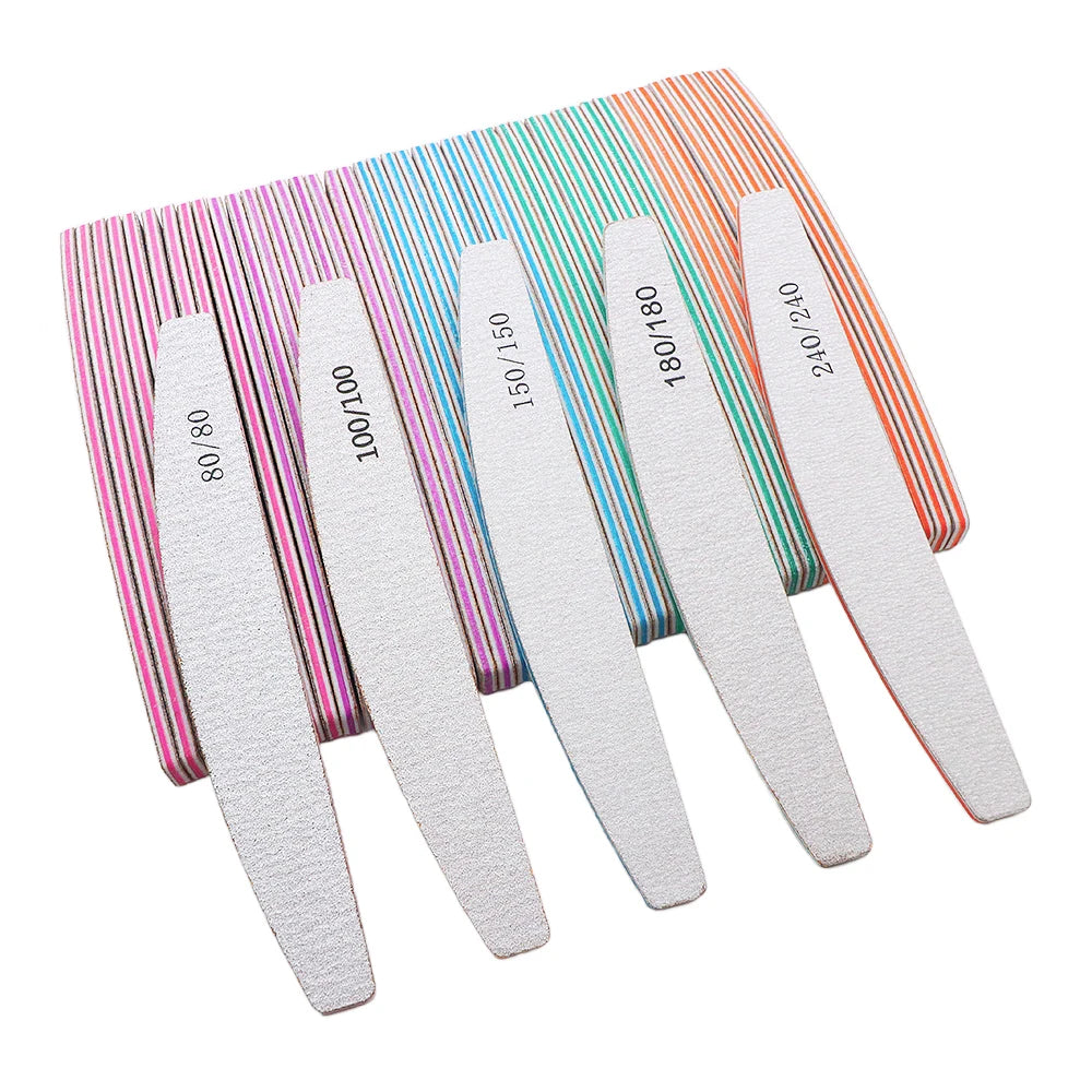 10Pcs/Lot Professional Nail Polish File Set 80 100 150 180 240 Grit Nail File Moon Style Manicure Limes Nails Files Buffer Tools