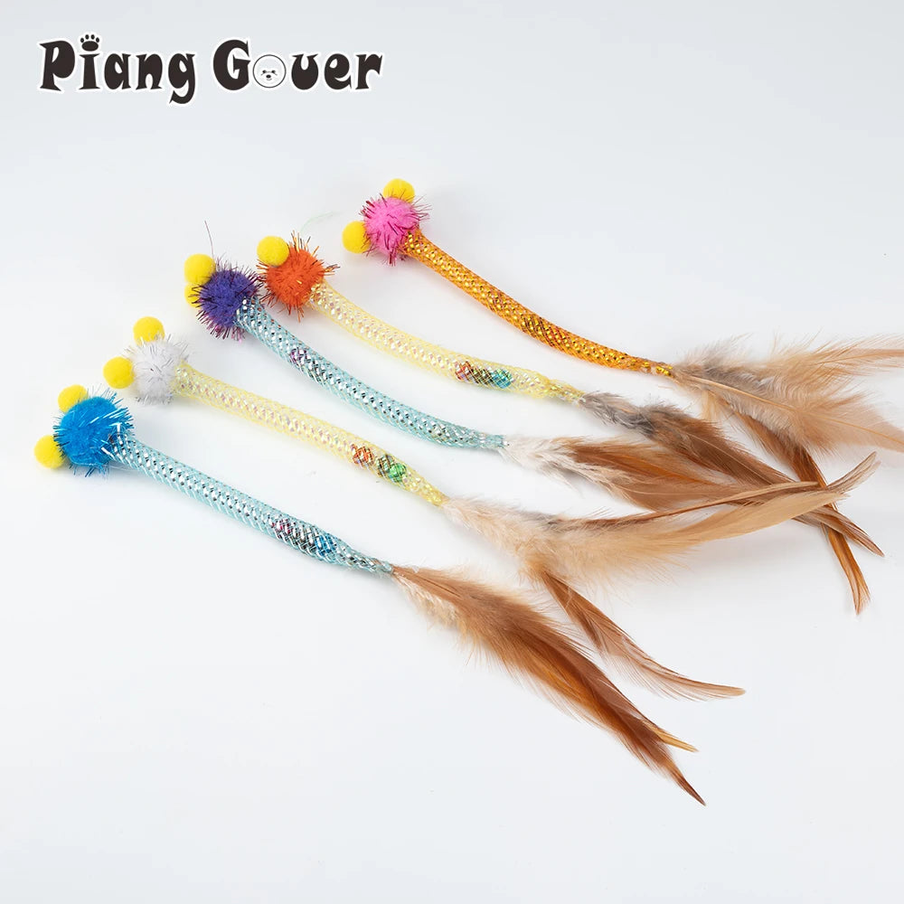 5pcs Plush Ball Feather Cat Toy Simulated Tube Worm Feather Pet Toys
