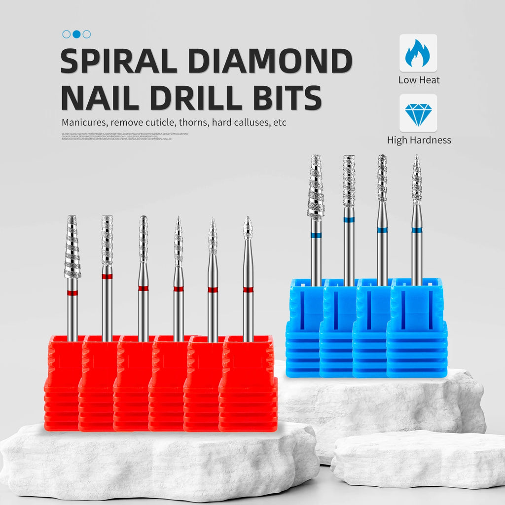 Tornado Diamond Nail Drill Bits Spiral Drill Milling Cutter For Manicure Electric Machine Accessory Nail File Gel Remover Tool