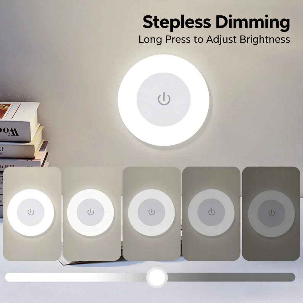HOMEFISH LED Touch Sensor Night Light USB Rechargeable Magnetic Round Wall Lamp Portable for Bedroom Aisle Lighting
