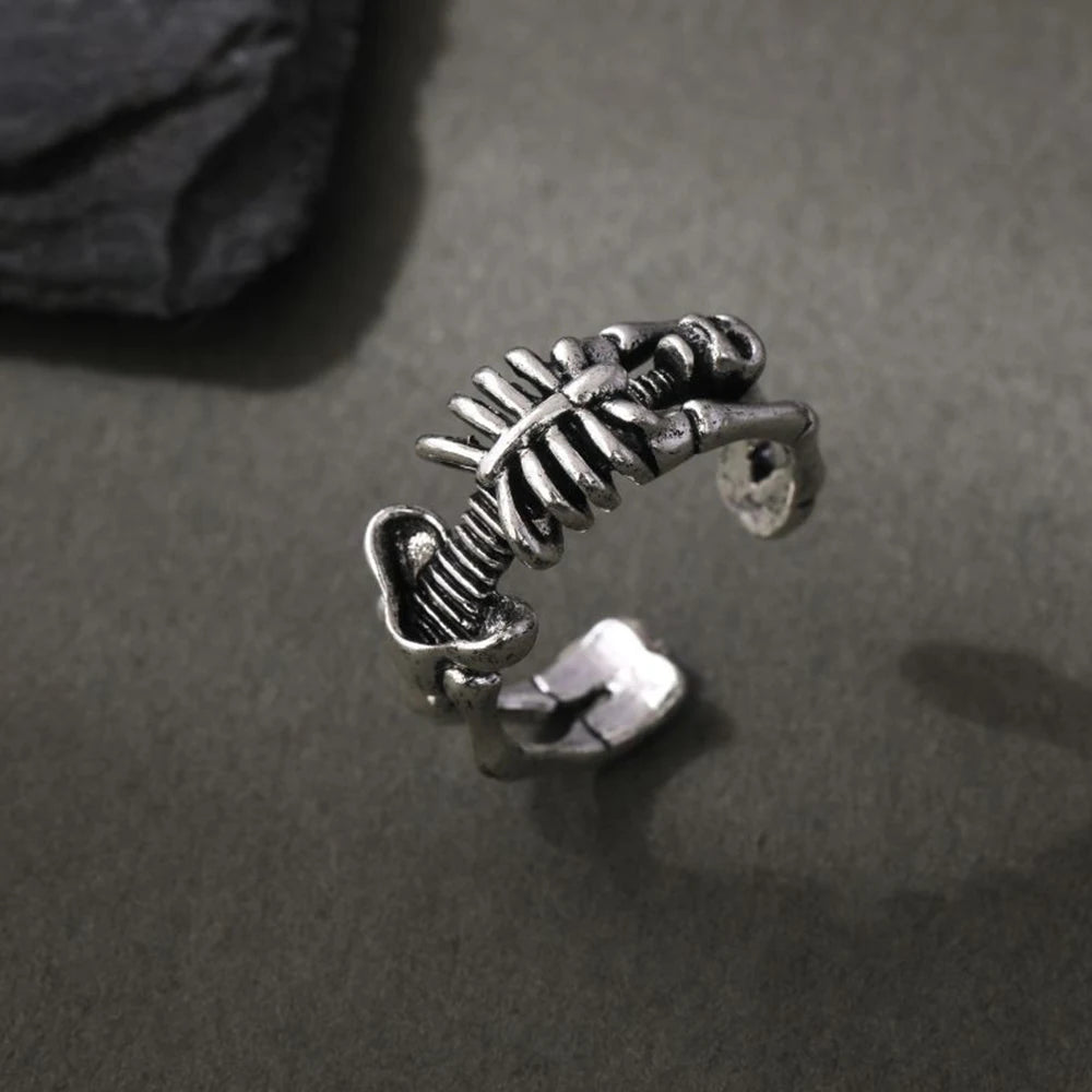 New Vintage Thai Silver Gothic Undead Skull Skeleton Cuff Finger Rings For Men Women Punk Fashion Jewelry Gift Party Y2K