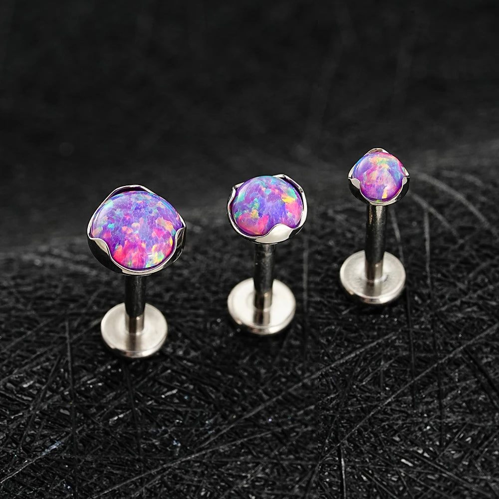 Right Grand ASTM F136 Titanium 3/4/5mm Opal Flat Back Earring 16G Dainty Tragus Nose Cartilage Medusa Stud Lip Piercing Jewelry