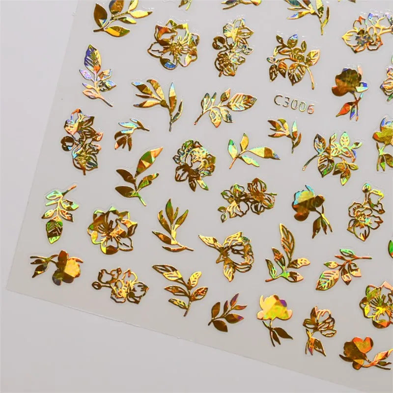 6pcs Glow In The Dark butterfly flowers Nail Stickers set Hot stamping laser Nails 3D Decals Self-adhesive Manicure Sliders NKS1