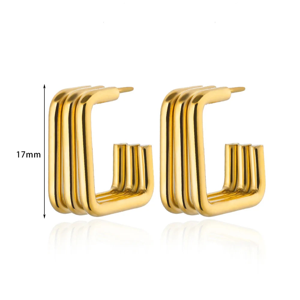Square Stainless Steel Earrings for Women Piercing Gold Color Stud Earrings 2024 Trend Female Aesthetic Ear Jewelry aretes mujer
