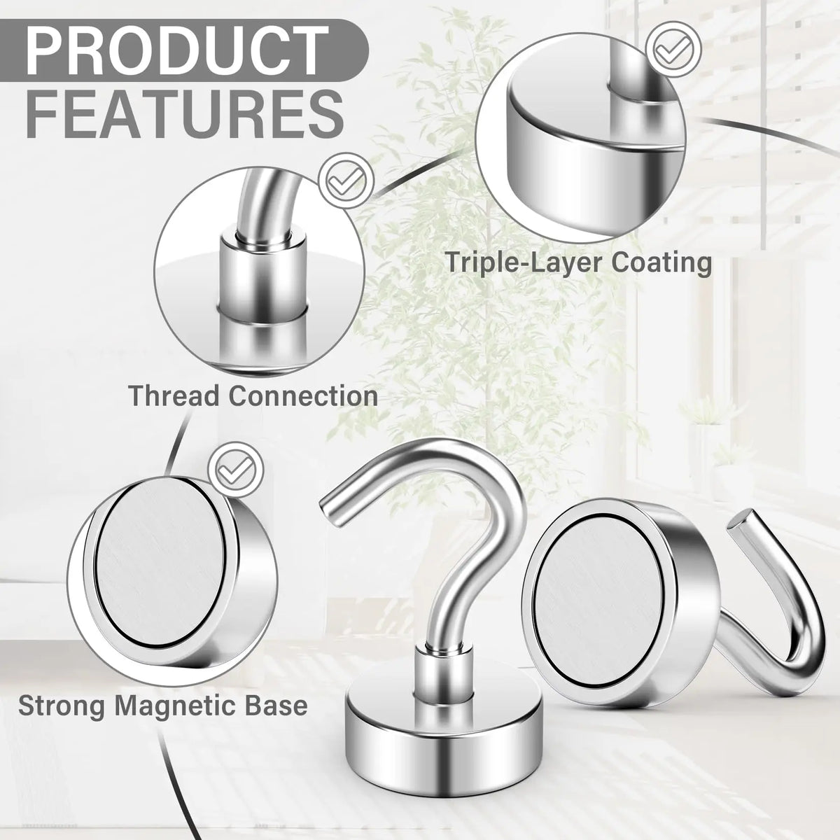 8 Pack Silver 20Lbs+ Heavy Duty Strong Magnet Hooks for Cruise Cabins, Fridge, Kitchen, Classroom, Grill and Home