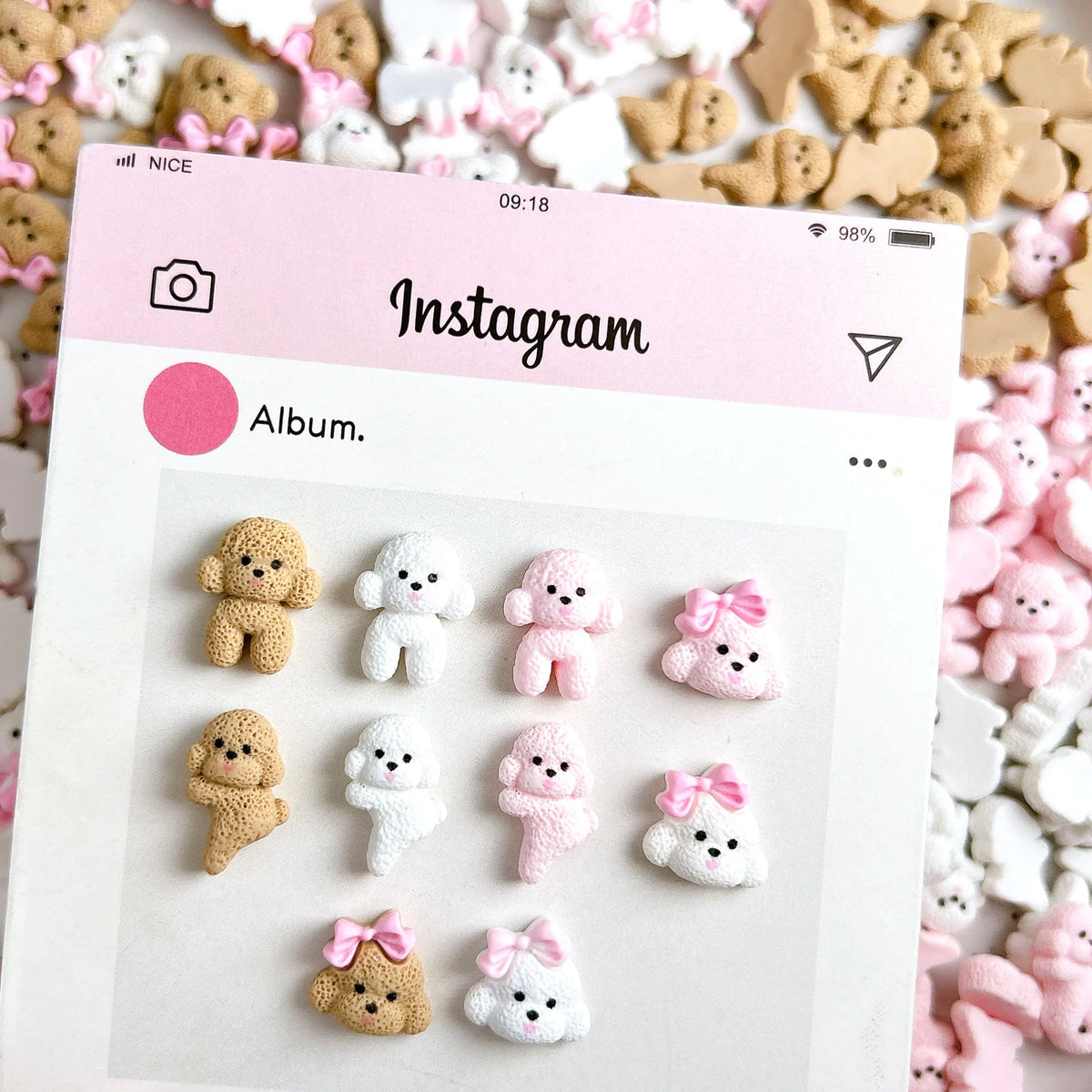 30PCS Cartoon Solid Color Bow Small Dog Nail Charms 3D Kawaii Creative Hole Puppy Nail Art Decorations for DIY Manicure Supplies