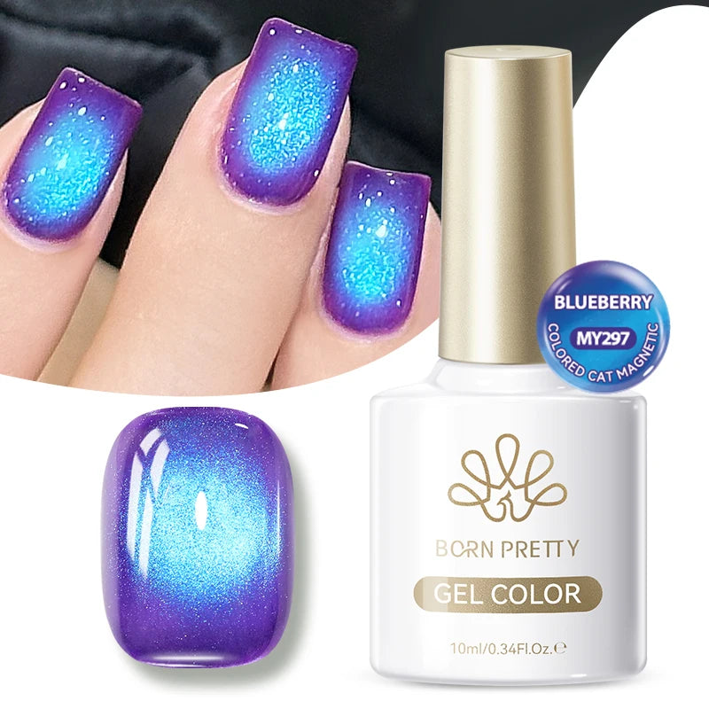 BORN PRETTY 1/2PCS Blueberry Cat Magnetic Gel Polish Passion Fruit Pink Bubble Soak Off UV LED Long-Lasting Nail Art Varnish