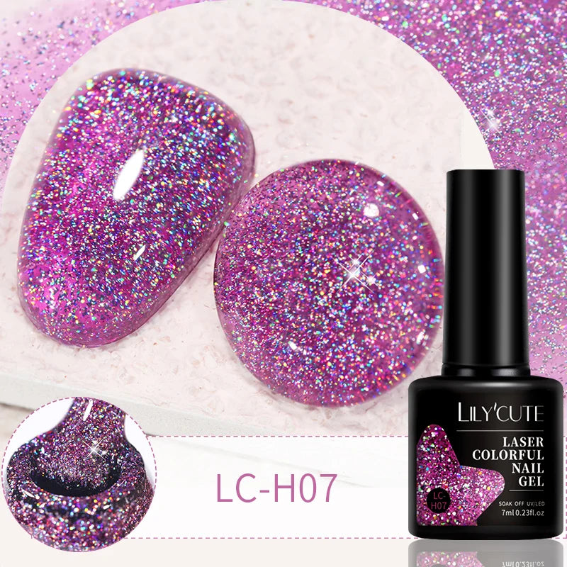 LILYCUTE 7ml Reflective Glitter Nail Gel Polish Effect Sparkling Soak Off Gel Semi Permanent For Manicure Nail Art UV Nail Gel