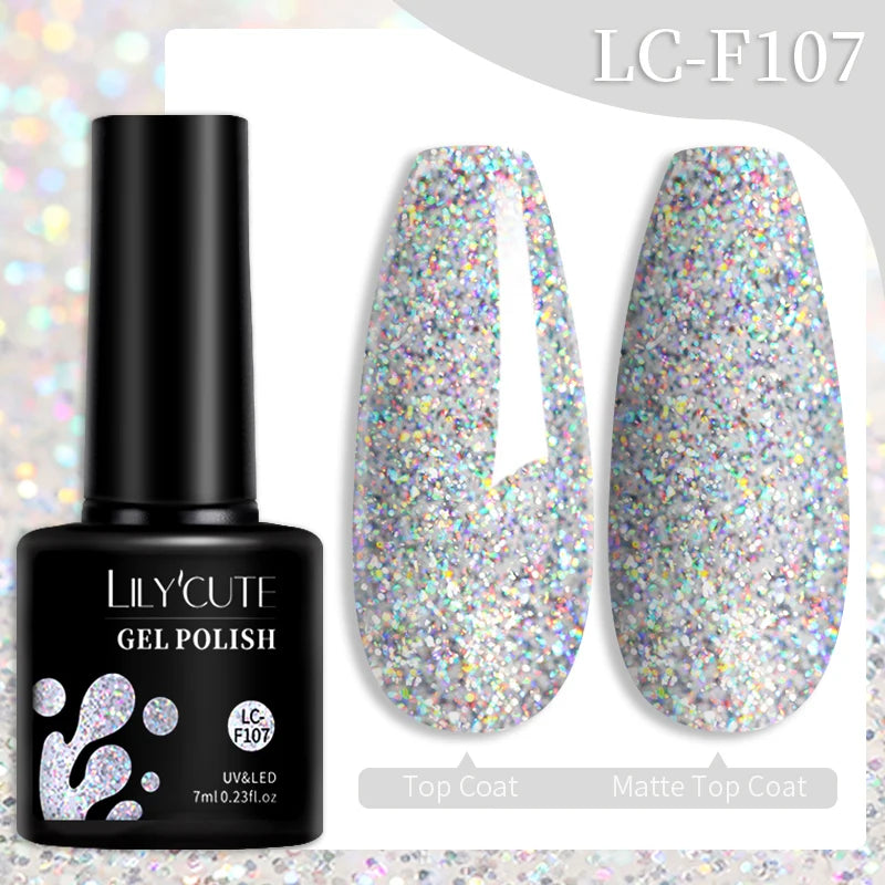 LILYCUTE 7ml Glitter Auroras Gel Nail Polish Summer Gold Colorful Sequins Manicure Semi Permanent Soak Off Nail Art Gel Varnish