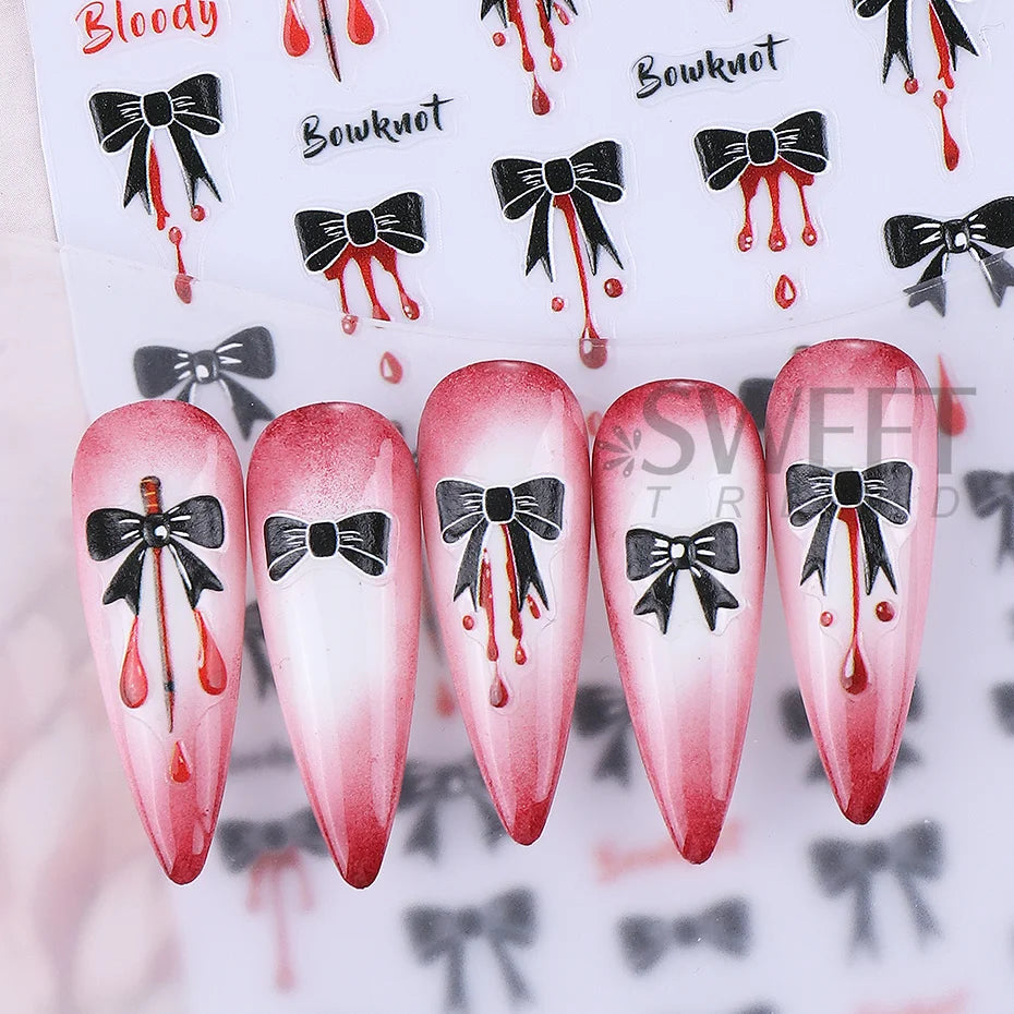 2pcs Halloween Nail Stickers Wacky Expression Clown Face Bowknot Star Pattern Nail Decals DIY Manicure Decoration Nail Supplies