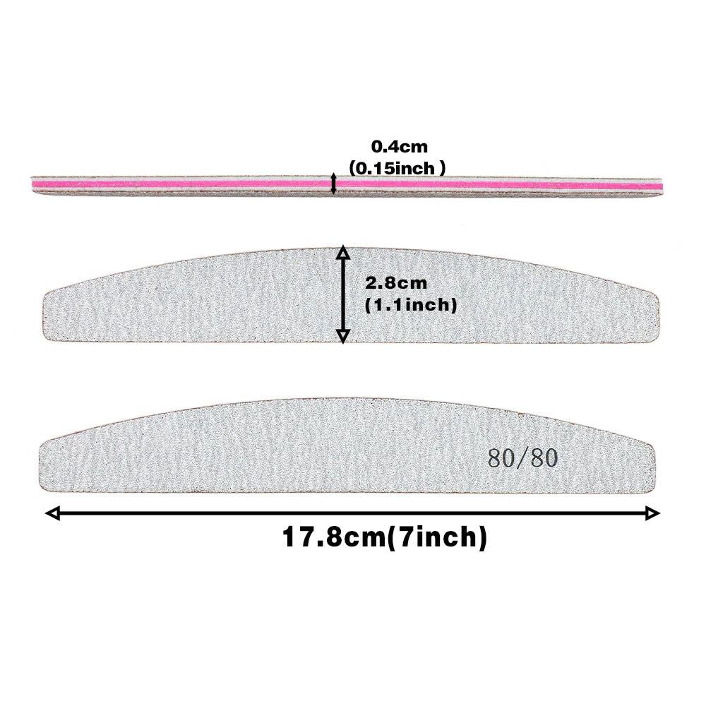 10Pcs/Lot Professional Nail Polish File Set 80 100 150 180 240 Grit Nail File Moon Style Manicure Limes Nails Files Buffer Tools