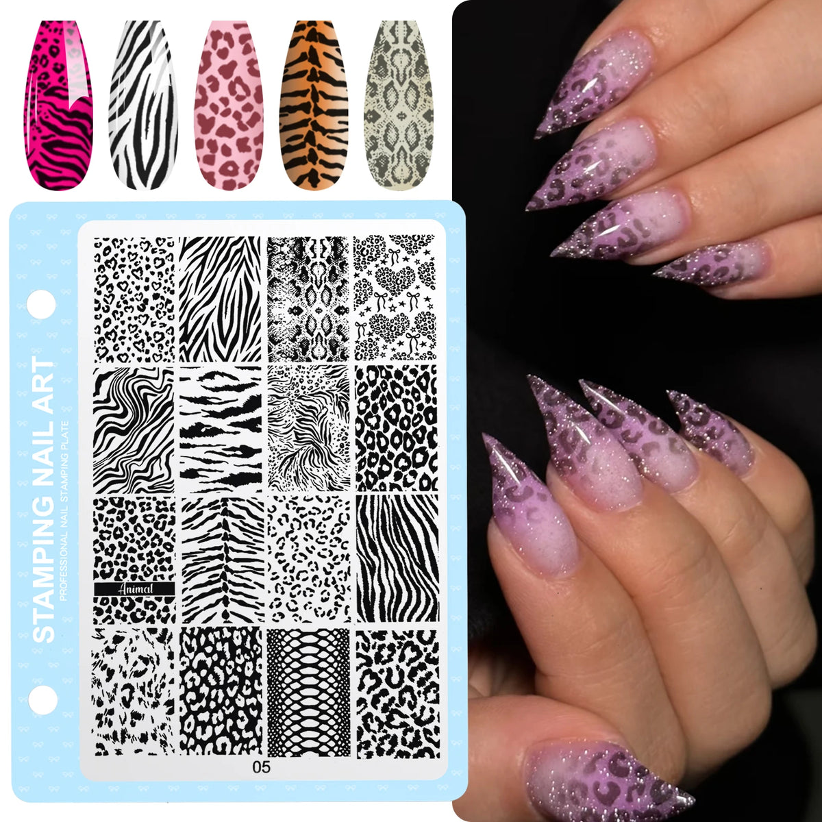 Print Nail Stamping Plate Leopard Snake Pattern Nail Art Stencil Stainless Steel Nail Stamp Template for DIY Manicure Nail Tools