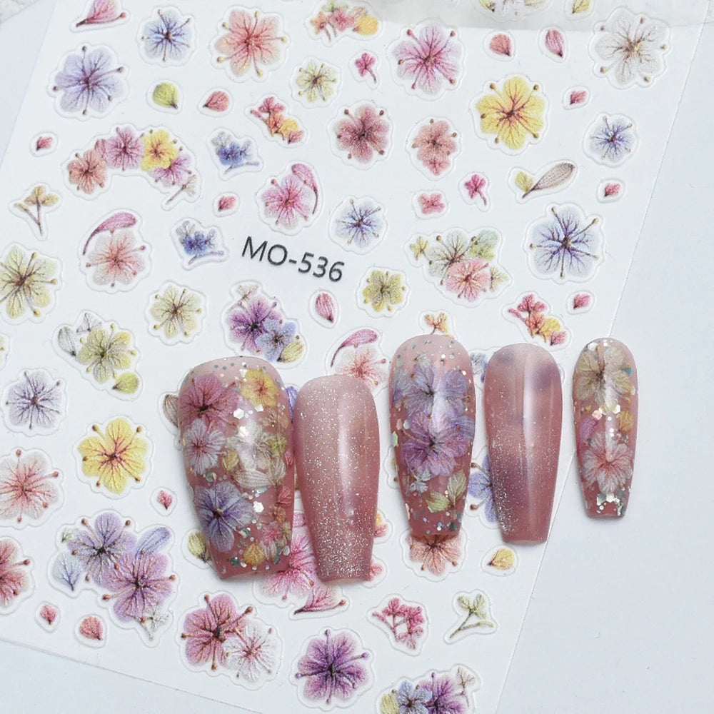2pcs Dried Flowers Spring Summer 3D Nail Art Stickers Colorful Flowers Leaves Nail Decals DIY Manicure Nail Supplies Decorations