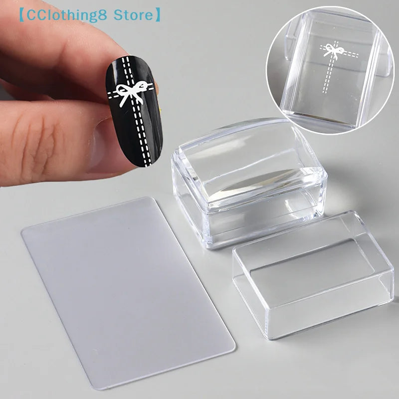 Transparent Rectangle Nail Art Stamper With Scraper Silicone Head Transfer Tool Fast Clear Jelly Stamping Manicure【AliS8】