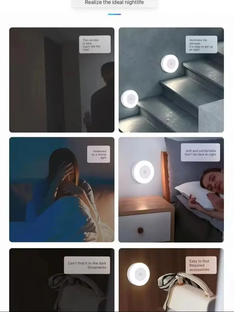 HOMEFISH LED Touch Sensor Night Light USB Rechargeable Magnetic Round Wall Lamp Portable for Bedroom Aisle Lighting
