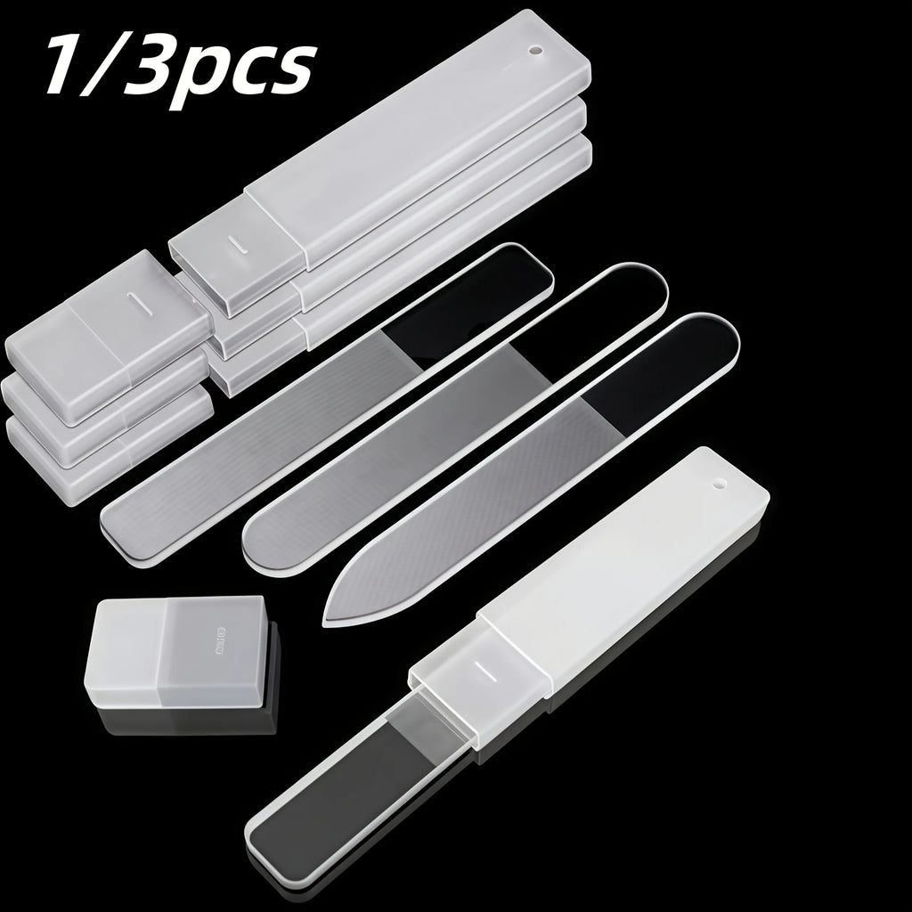 3pcs Set of Nano-glass File Polished Strip Nail File Box Transparent Manicure Trim Strip Manicure Tools