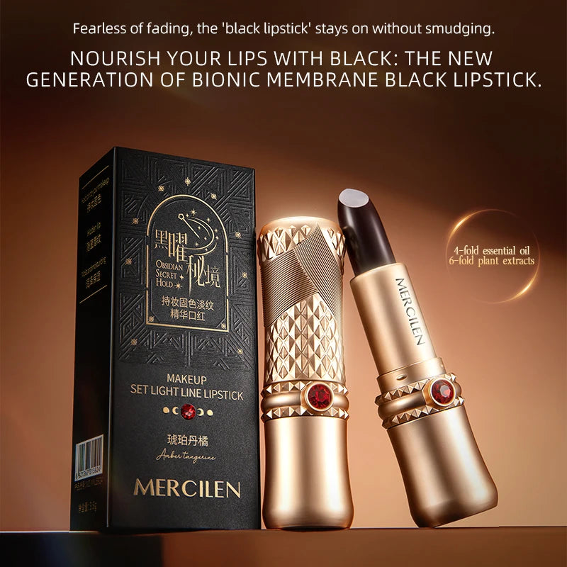 Mercilen 5-Color Obsidian Secret Realm Long-Lasting Color Fixing Essence Lipstick, Moisturizing Lip Balm, Long-Lasting, Waterproof, Smooth, Non-Sticky, No Residue, Suitable for All Skin Tones, Suitable for Casual Wear, Specia