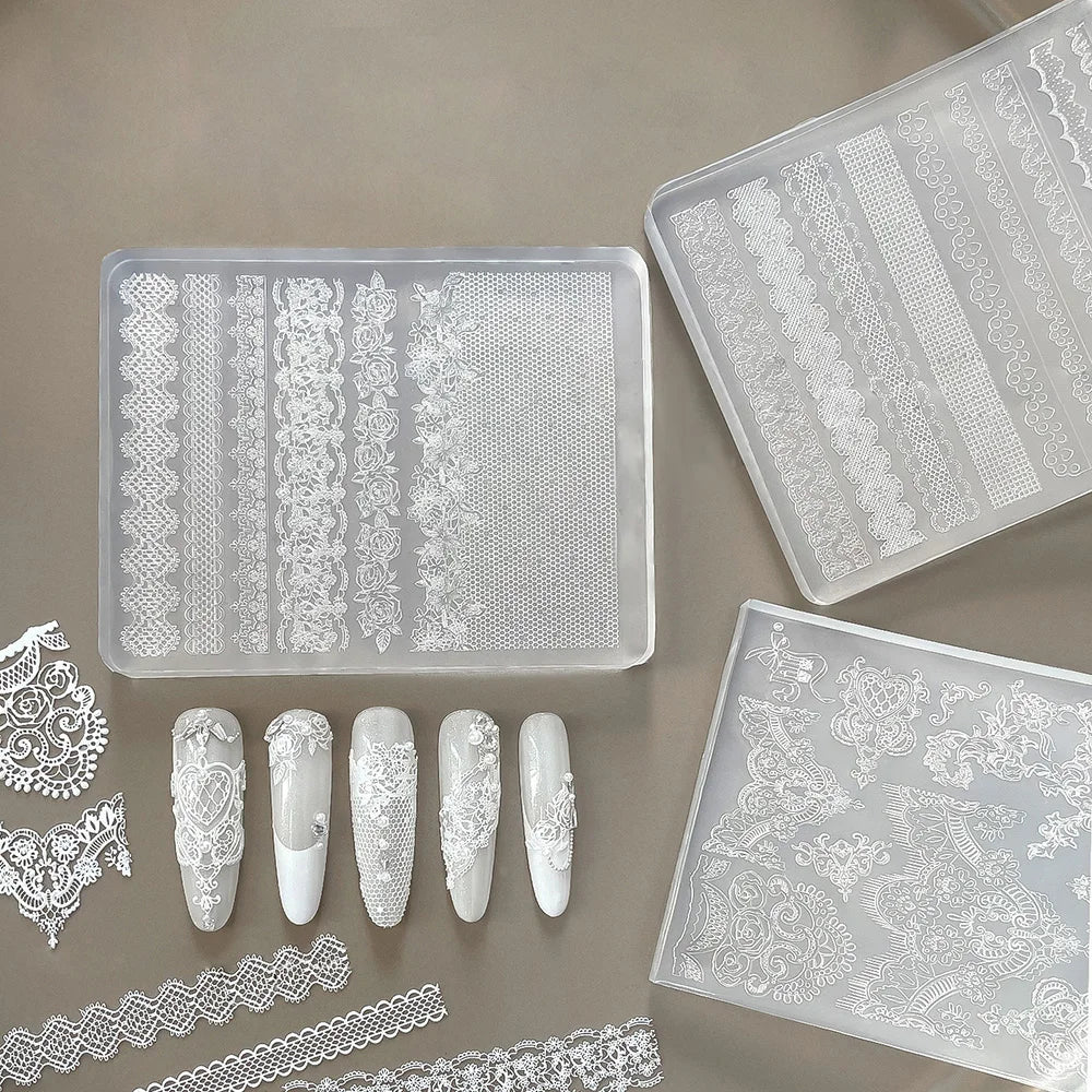 1PC 3D Lace Design Nail Art Silicone Mold Ultra-thin Transparent Sweater Knitting Lace Acrylic Nail Template NailDecoration Mold