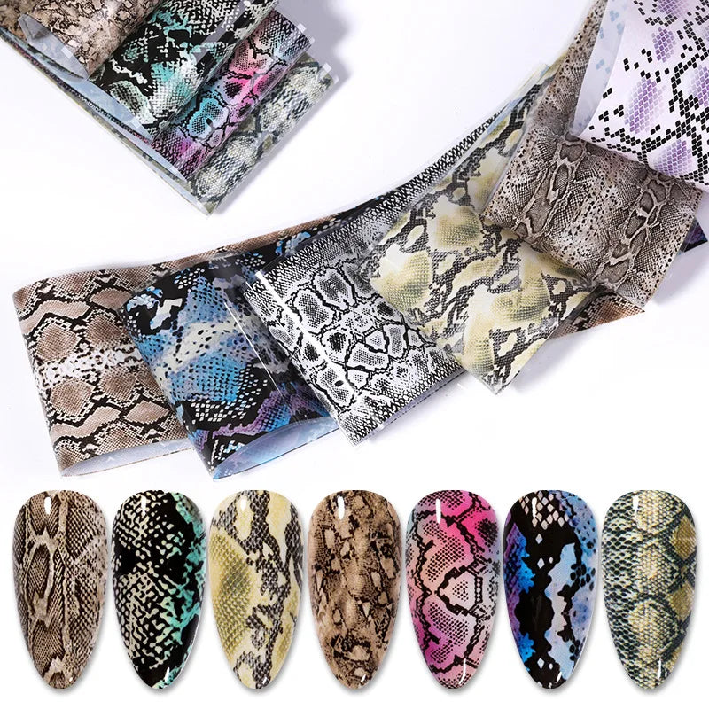 10pcs/Bag or 10 Rolls/Box Snake Skin Nail Transfer Foils Animal Print Nail Art Stickers Set Winter DIY Manicure Decals Decoratio