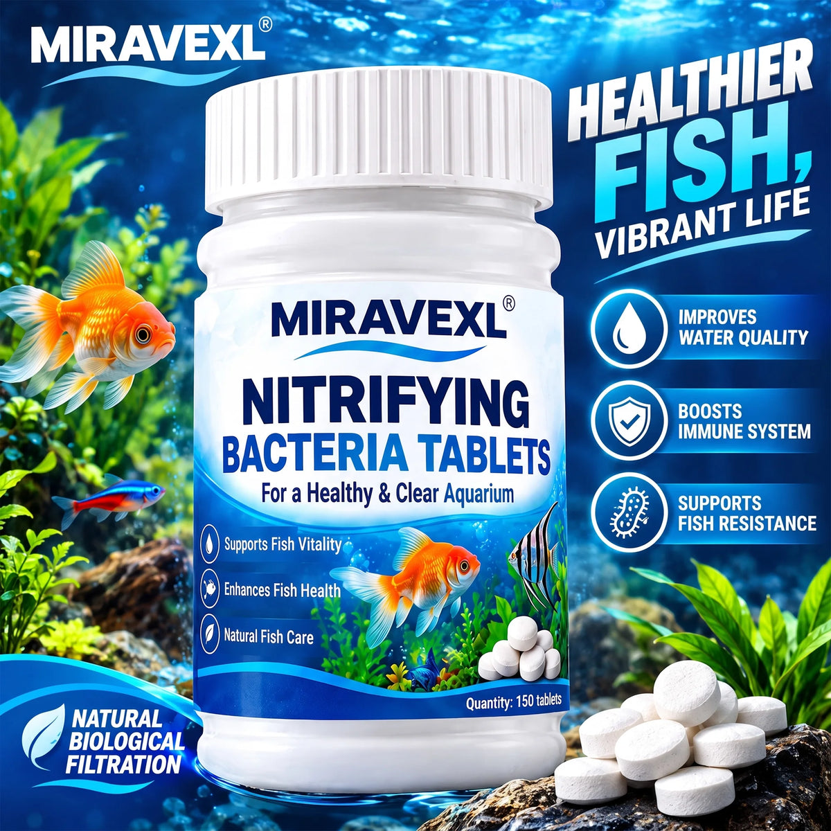 Nitrifying Bacteria Tablets for Aquarium, Rapid Water Clarifier & Bio Filter Starter, Decomposes Fish Waste, Ammonia & Nitrite