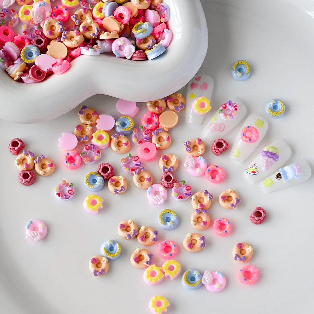 50Pcs 3D Mixed Cartoon Donuts Nail Art Charms Kawaii Dessert/Doughnut Nails Decorations for DIY Crafts Hair Manicure Accessories