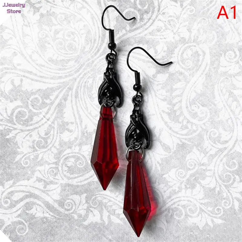 Bat Earrings with Red Teardrop Beads, Earrings, Gothic Jewelry, Alternative Jewelry, Gothic Gift for Her, Bat Lover, Halloween