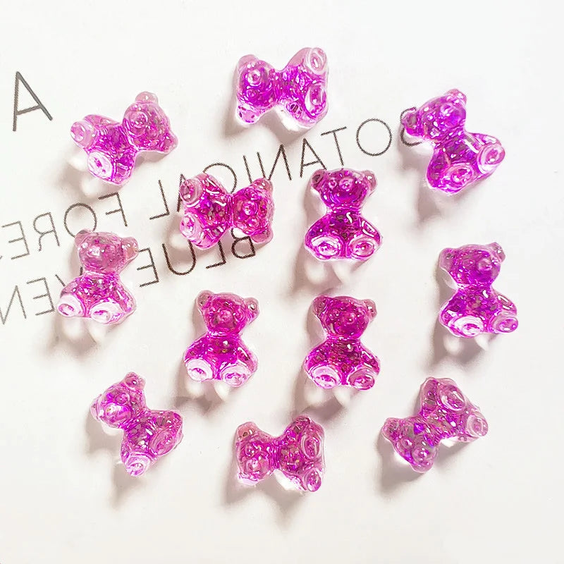 10pcs Pink Bear Nail Art Charms 3D Cute Cartoon 9 Colors Resin Bear Nail Jewelry Ornament DIY Kawaii Manicure Nail Accessories