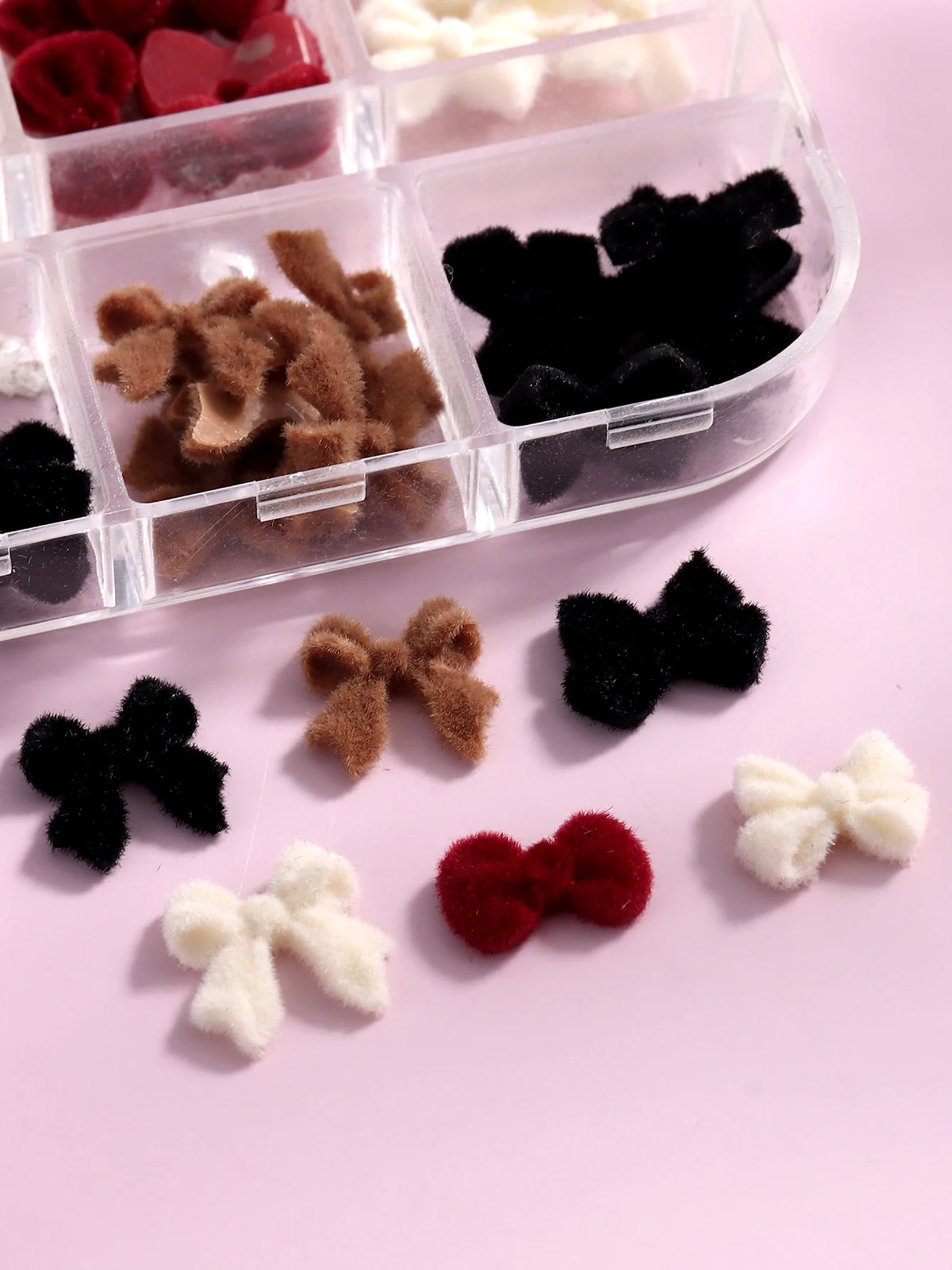 Valentine's Velvet Winter Wine Red Black Flocking Bow Design Nail Accessories DIY Bow Tie Heart Shape Nail Art Supplies Nail Art