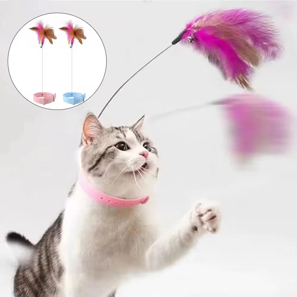 Interactive Cat Toys Funny Feather Teaser Stick with Bell Pets Collar Kitten Playing Teaser Wand Training Toys for Cats Supplies