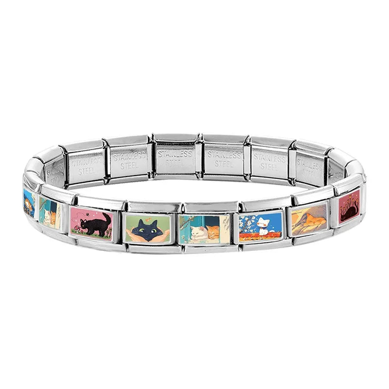 2026 New Women's Gift Cute Cat Looks at the cake Italian Charm Links Beads Fit 9mm Stainless Steel Modular Bracelet Jewelry Gift