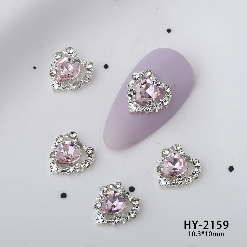 10Pcs Pink Alloy Collection Nail Art Charm 3D Shiny Diamond Crystal Gem Sliver Metal Nail Ornament DIY Exquisite Nail Decoration