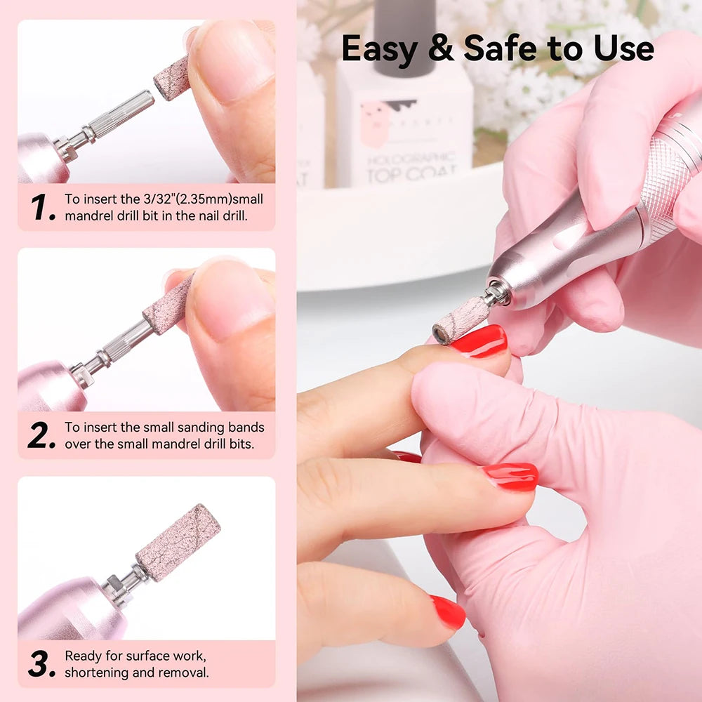 100pcs 3mm Nail Sanding Bands-80/120/180/240 Grit Mini Nail Drill Bit Electric Nail File Accessory Polishing Manicure Tool