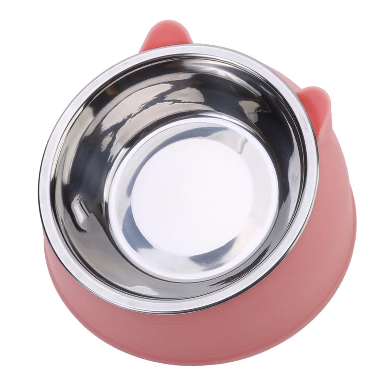 Cat Bowl Lovely Creative Inclined Kitten Puppy Food Feeding Bowls Stainless Steel Cats Drinking Feeder Pet Dogs Cats Feeders