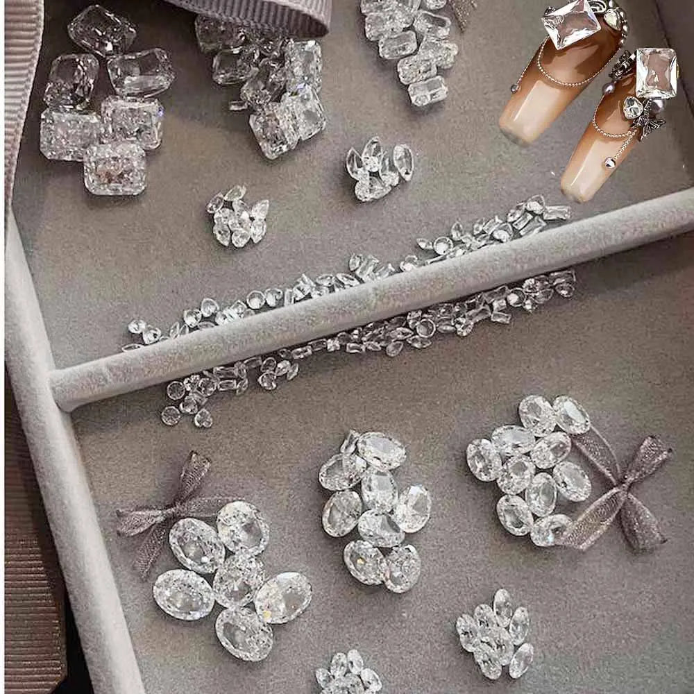 10pcs/bag Large Eggs Clear Zircon Nail Rhinestones Big/Small Square Oval Transparent Nail Art Charms Sparkle Manicure Decoration
